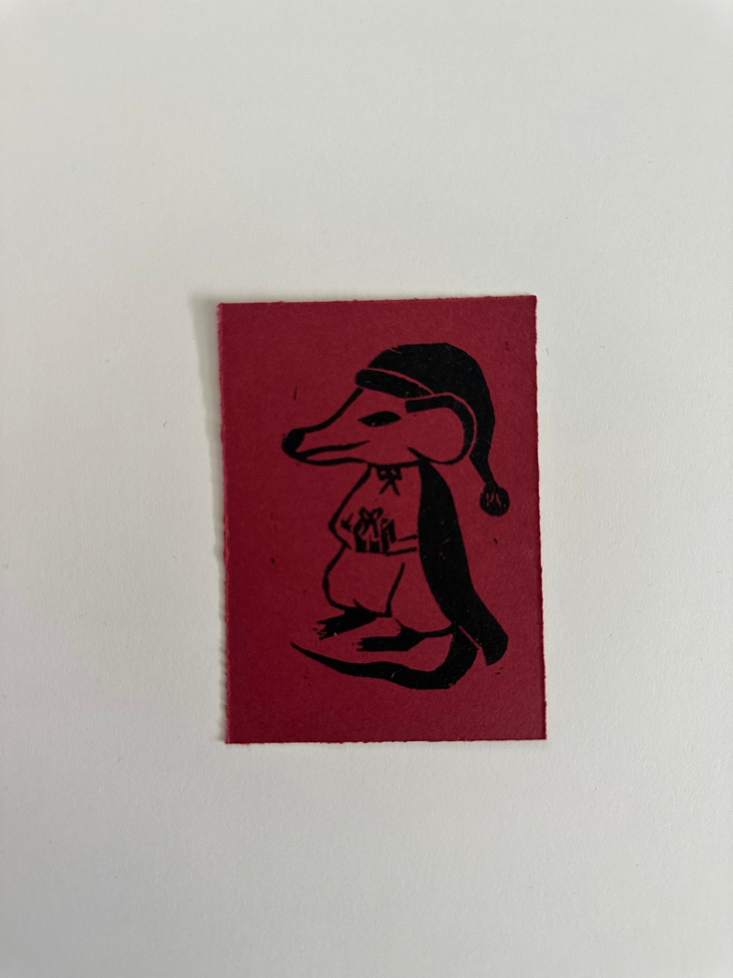 Santa Rat Lino Print