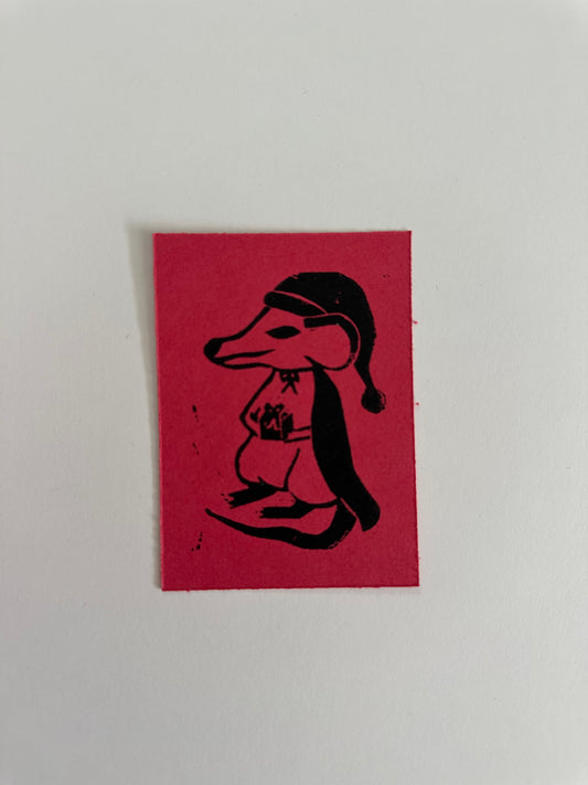 Santa Rat Lino Print