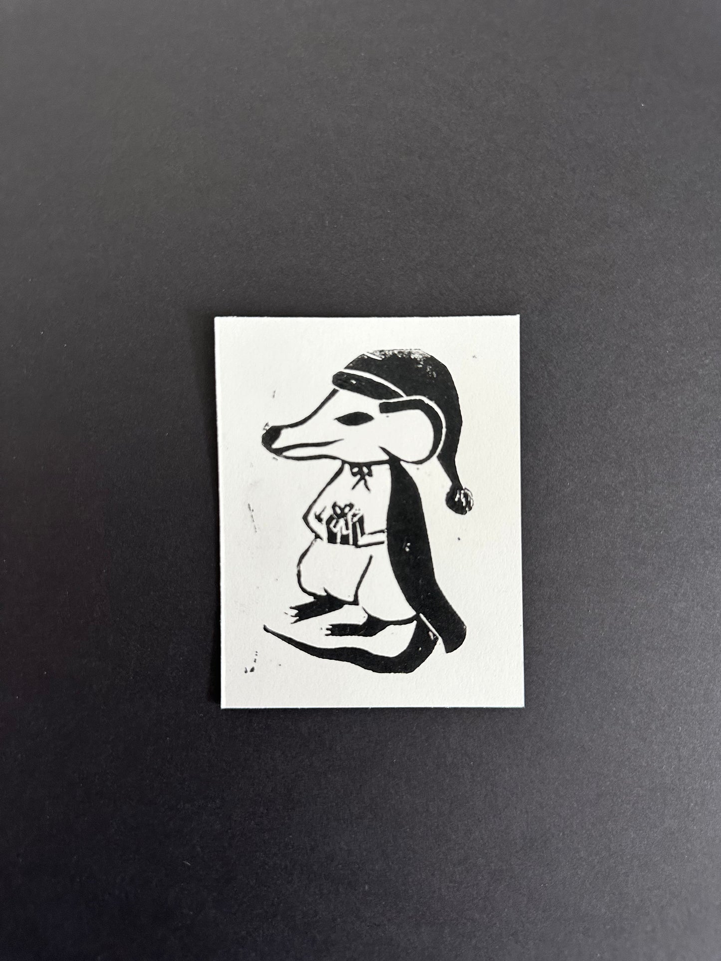 Santa Rat Lino Print